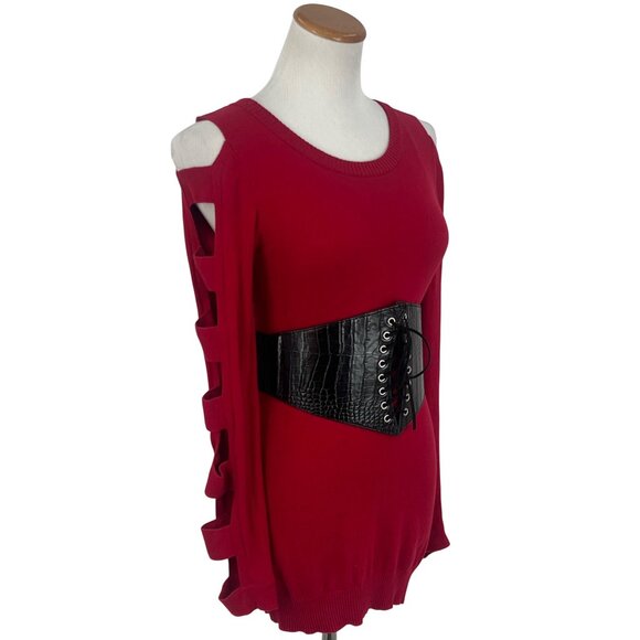 Black Faux Leather Corset Lace-Up Front Snap Closure Croc-Embossed Wide Belt - Picture 12 of 14